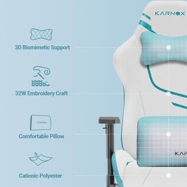 Геймерське крісло з тканинним чохлом та 4D підлокітниками Ергономічне офісне крісло з опорою для голови та попереку, регулювання висоти, функція нахилу 90-155, білий/синій