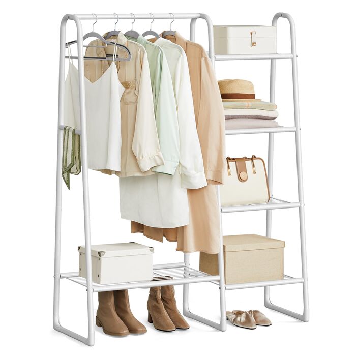 Вішалка для одягу SONGMICS, Вішалка для білизни з 5 полицями, Металевий каркас, 40 x 101,7 x 153,3 см, для спальні, вітальні, вхідної зони, Хмарно-білий HSR138W01