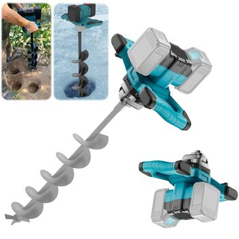 Акумуляторний ґрунтобур для Makita 18V, 1200W безщітковий двигун, для буріння отворів діаметром до 350мм (ґрунт, лід), для встановлення парканів, саду та фундаментів, мішалка для розчину. Постачається без зарядного пристрою та бура (без акумулятора).