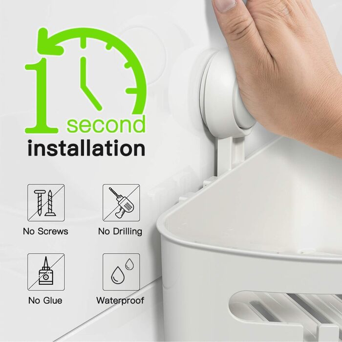 Присоска для зберігання, кошик для душу без кутової полиці для свердління, полиця для душу багаторазового використання 1000 разів, організація кухні, ванної кімнати, шампунь, офіс, балкон, вантажопідйомність 10 кг полиці для душа