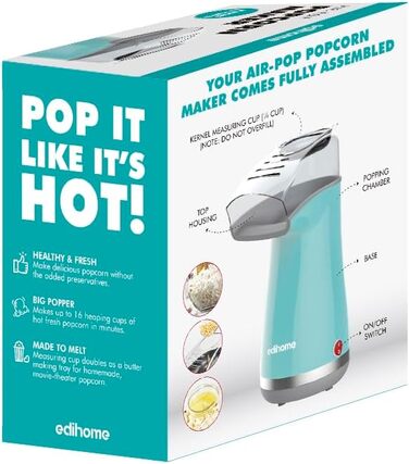 Машина для приготування попкорну, Машини для приготування попкорну, Електрична машина для приготування попкорну, 1200 Вт, включаючи дозуючу ложку, Попкорн готовий за 2 хвилини, Домашній кінотеатр, Серія (синій)