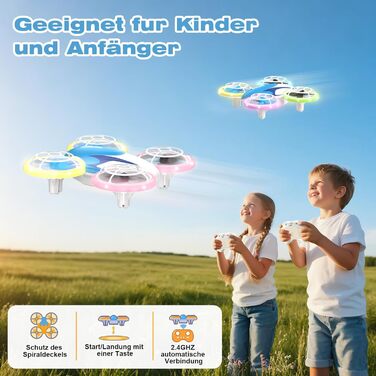 Міні-дрон для дітей – радіокерований літак-дрон з LED-світлом, для віку 6–10 років, для приміщень та вулиці, подарунок на Різдво та день народження для хлопчиків та дівчаток, 3 батарейки, поворот на 360°