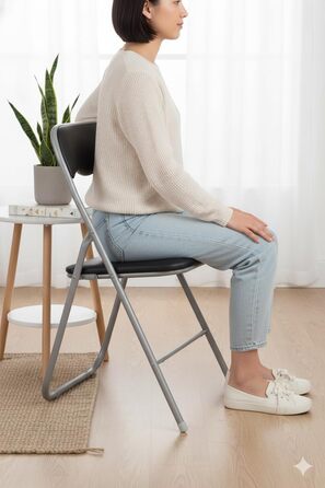 Складані стільці, комплект з 2 шт. , М&39які складні стільці з металевим каркасом та штучною шкірою, компактні, вантажопідйомність до 100 кг, ідеально підходять як кухонні та садові стільці, сріблясто-чорні