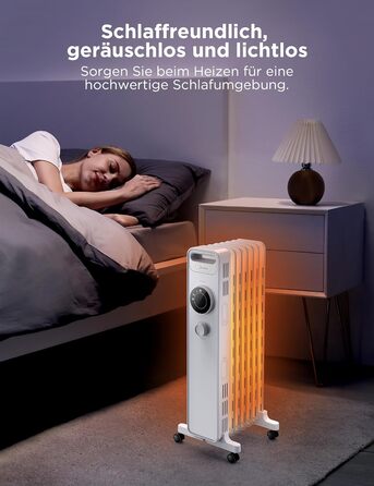 Масляний радіатор Midea NY1507-22M, енергозберігаючий, тихий електричний обігрівач потужністю 1500 Вт із 7 ребрами, термостатом, 3 режимами нагріву, захистом від перекидання та перегріву, еко-режимом, швидким нагріванням та портативним, білий колір