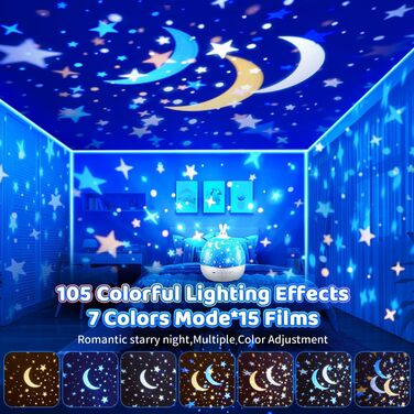 Один вогонь зоряного неба проектор для дітей з 15 фільмами, нічник для дітей та немовлят, Bluetooth зоряний проектор галактичний проектор, подарунки для дівчаток та дітей, декор дитячої кімнати кролик