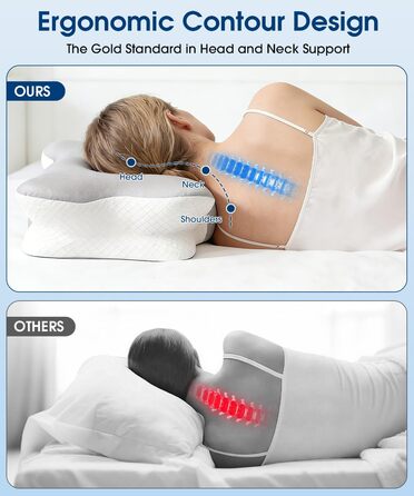 Ортопедична подушка для шиї метелик з піни з ефектом пам&39яті, ергономічна подушка з 2 охолоджувальними чохлами, що можна прати, для полегшення болю в шиї для тих, хто спить на боці, спині та животі, 2 рівні висоти