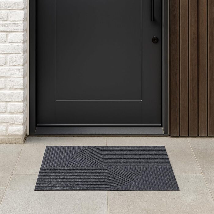 Килимок Entrando з текстурованим хвилястим дизайном - 45x75 см - нековзний, міцний, легко чиститься - ідеально підходить для вхідних дверей або коридору (антрацит)