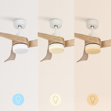 СТВОРЕННЯ / ВИХОР / Стельовий вентилятор з підсвічуванням Лопаті з натурального дерева білого кольору з пультом дистанційного керу