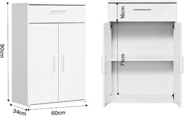Багатофункціональна офісна шафа Mokebo Практична (60x90 см) з дерева, з шухлядою, картотекою, також підходить як шафа для взуття, шафа для передпокою або шафа для зберігання речей білого кольору, висота 90 см, білий -11