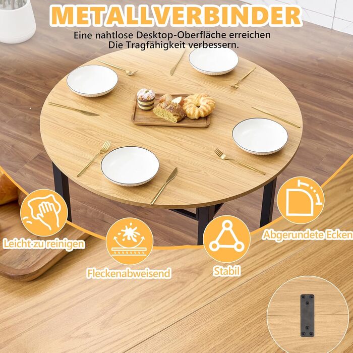 Круглий обідній стіл Mingone для 4 осіб, круглий обідній стіл 100 см, кухонний стіл з дерев&39яною стільницею, круглий стіл під дуб з металевими ніжками для вітальні, балкону, їдальні