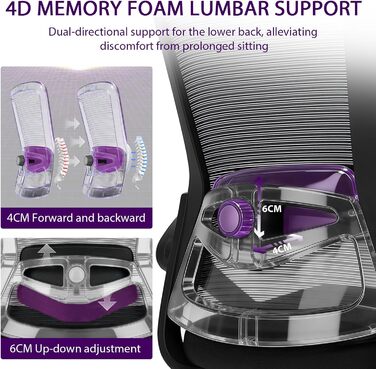 Ергономічне офісне крісло, стілець для роботи зі складними підлокітниками, регульоване по висоті офісне крісло з регульованою поперековою опорою та безшумними колесами, крісло для керівника, вантажопідйомність 120 кг, поперекова опора 4D