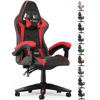 Геймерське крісло, зі штучної шкіри, ігрове крісло для ПК з підголівником та поперековою опорою, регульована висота та нахил, вантажопідйомність 130 кг, ергономічне геймерське крісло для ігор та офісного використання (чорне/червоне)