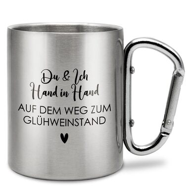 Моменти, проведені рука в руці біля кіоску з глінтвейном Чашка з нержавіючої сталі з карабіном Ідея подарунка 330 мл Чашка Для кемпінгу Ключки Срібна без кришки
