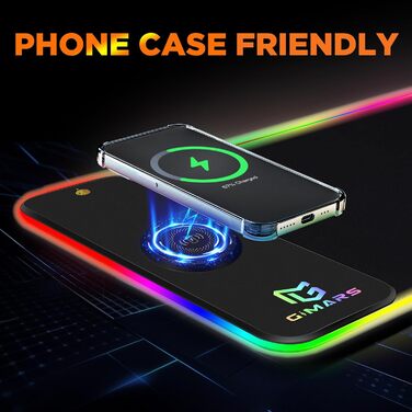 Килимок для миші Gimars Upgrade Gaming RGB, бездротова швидка зарядка 15 Вт, 800x300x5 мм, XXL килимок для миші з 10 кольорами світлодіодного підсвічування, великий світлодіодний килимок для миші, ігровий аксесуар з гладкою поверхнею, нековзна гумова осно