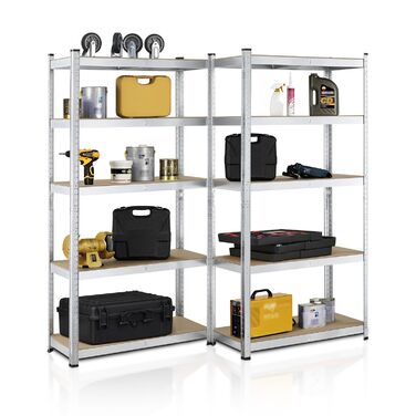 Комплект стелажів Juskys Basic, 2 предмета, 2 x 180 x 90 x 40 см (В x Ш x Г) Вантажопідйомність 1750 кг 10 полиць Міцний стелаж, металевий стелаж без болтів, стелаж для підвалу, оцинкована система стелажів