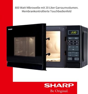 Мікрохвильова піч Sharp R242BKW Solo / 20 л / 800 Вт / 5 рівнів потужності / 8 автоматичних програм / Розморожування за вагою та часом / Блокування від дітей / Режим енергозбереження / Скляний поворотний стіл (25,5 см) / Чорний