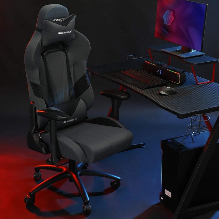 Офісне крісло Songmics, ігрове крісло, ергономічне крісло керівника з регульованими підлокітниками, підголівником та поперековою подушкою, 66 x 72 x 124-132 см, сіро-чорне, RCG13G, сірий чорний