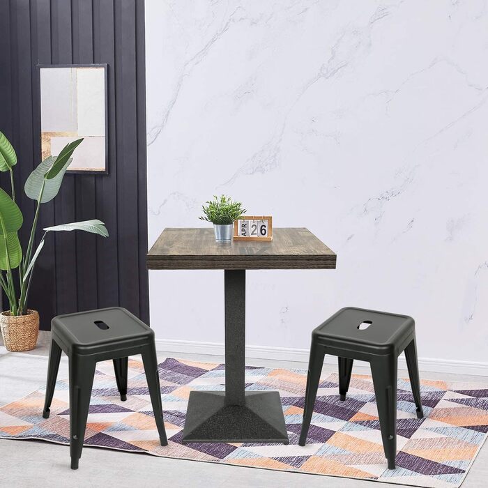 Кухонний стіл 60x60x75 см, Невеликий квадратний обідній стіл з дерева та металу, барний стіл, стіл-стіл, стіл-бістро для кухні, вітальні, балкону, їдальні або кафе (WX182)