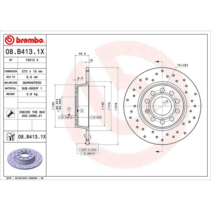 Гальмівні диски Brembo BX AU A1 (8X1) P 08.B413., комплект 2 шт.