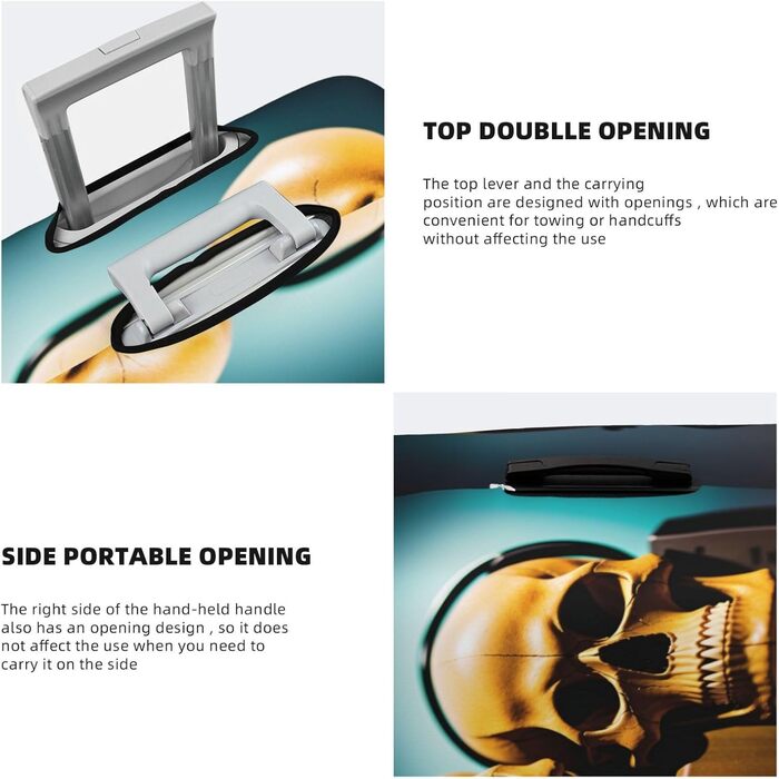 Чохол для валізи у формі черепа, міцний захист для багажу, підходить для валіз розміром 45,7 - 81,3 см, розмір XL, чорний, екстра-великий