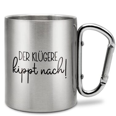 Відсоткові моменти Розумніший поступається Стаканчик для пиття з нержавіючої сталі з карабіном Ідея подарунка 330 мл Стаканчик Для кемпінгу Ключки Срібний без кришки