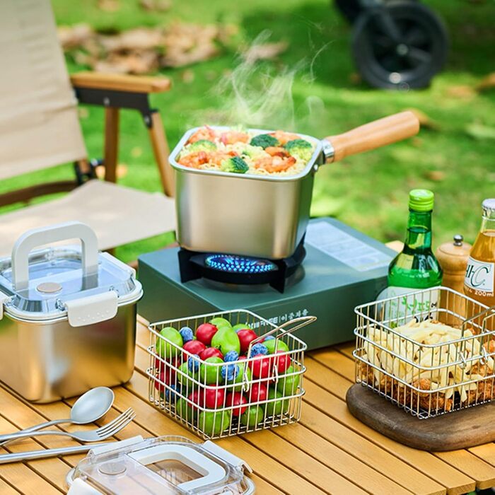 Набір посуду з нержавіючої сталі для кемпінгу, багатофункціональний, для смаження, приготування їжі на свіжому повітрі та портативного спорядження для кемпінгу, походів, нержавіюча кемпінгова плита