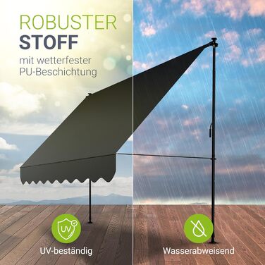 Тент Juskys із затискачем, Кейптаун, 300x120 см - Регульована висота та стійка до ультрафіолету - Для балконів та терас - Всепогодний ширмовий екран для забезпечення конфіденційності - Чохол для тераси, сірий, 300 x 120 см