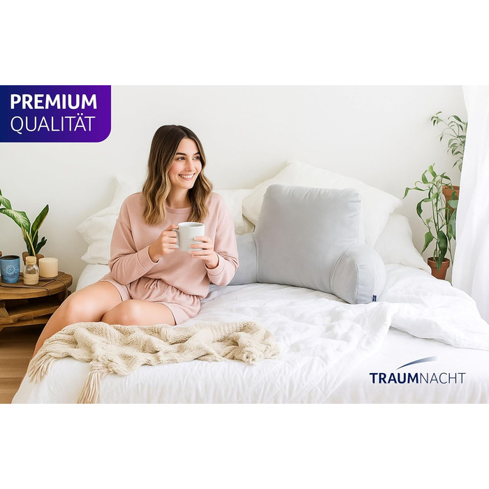 Подушка для сидіння Traumnacht Cozy, подушка для читання, спинка, світло-сіра, знімна, чохол, який можна прати, виготовлений з приємного для шкіри мікроплюшу, виготовлений відповідно до німецьких стандартів якості