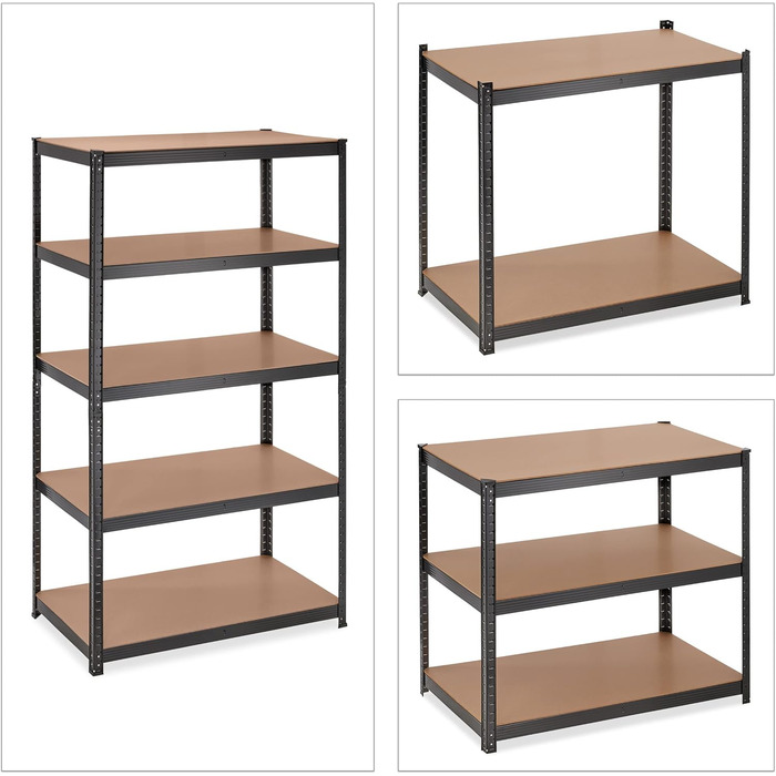 Міцний стелаж Relaxdays, ВxШxГ 180x100x60 см, 5 полиць, сталь, чорний Вантажопідйомність 1250 кг, вставний, для підвалу, гаража