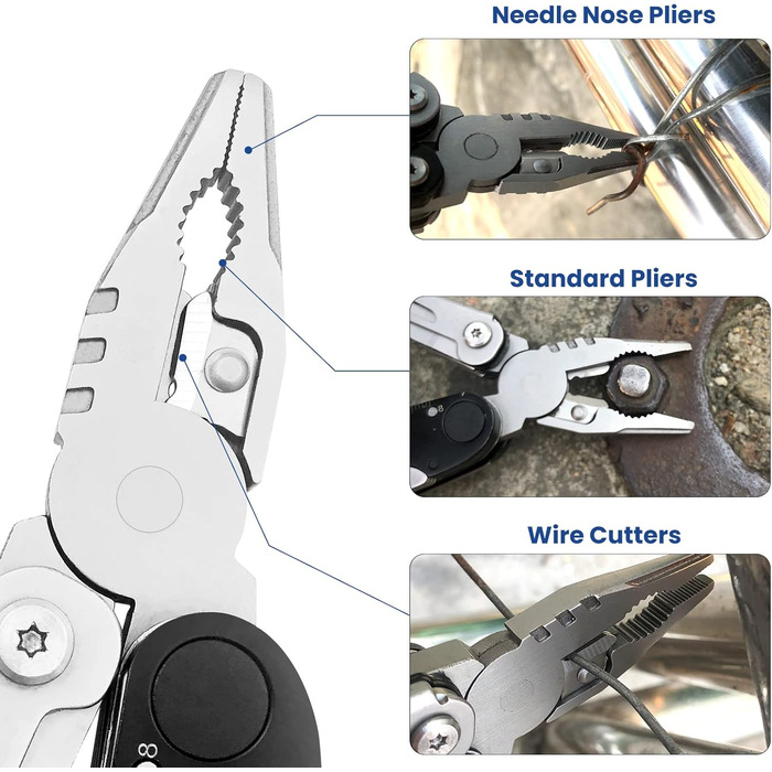 Мультитул Плоскогубці 12 в 1 з нержавіючої сталі, знімні складні ножиці, складні багатофункціональні плоскогубці, з 9 насадками дл