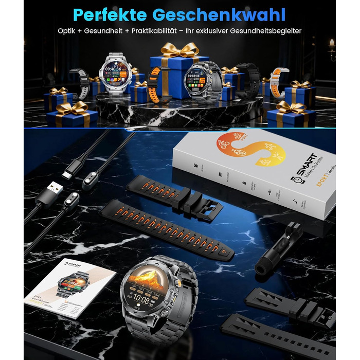 Розумний годинник FITFLEX для чоловіків з акумулятором 1000 мАг, 1,53-дюймовий HD AMOLED військовий розумний годинник, світлодіодний ліхтарик, функція телефону, фітнес-годинник з понад 120 спортивними режимами, монітором серцевого ритму, монітором сну, Sp