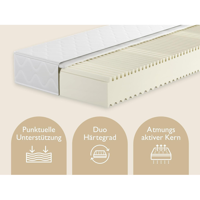 Ортопедичний комфортний матрац Badenia Trendline BT100 2-в-1 Duo XXL, 7-зонний, висота 22 см, рівні жорсткості 2 та 3, 140 x 200 см, сертифікований Oeko-Tex, виготовлений відповідно до німецьких стандартів якості. Рівні жорсткості H2 (м&39який) H3 (середн