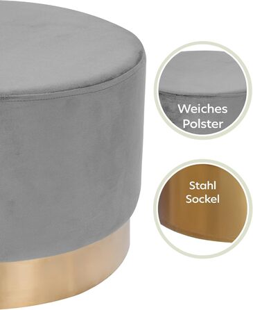 Оксамитовий пуф/туалетний стілець різних розмірів і кольорів із золотою обробкою для вітальні, спальні або гардеробної, великий круглий, колір сірий 300 сірий