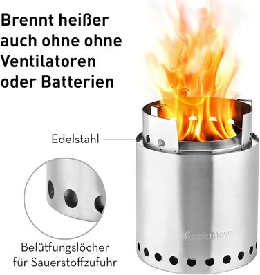 Кемпінгова піч Solo Stove Campfire Портативна кемпінгова піч, для 4 осіб, нержавіюча сталь, потужна, ефективна на дровах з низьким димленням, 23,5 x 17,8 см, 1 кг