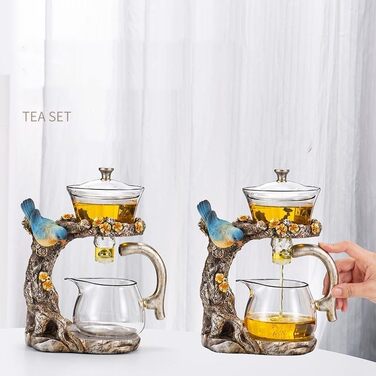 Набір скляних чайників, дизайн тварин та птахів, напівавтоматичний, обертова чаша з чайним ситечком, набір чайників Lazy Kungfu (чайник)