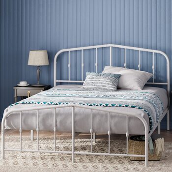 Ліжко Zinus Heidi 140x200 см - Висота 31 см з місцем для зберігання під ліжком - Металевий каркас ліжка-платформи з узголів&39ям та ізніжжям - Білий 140 x 200 см