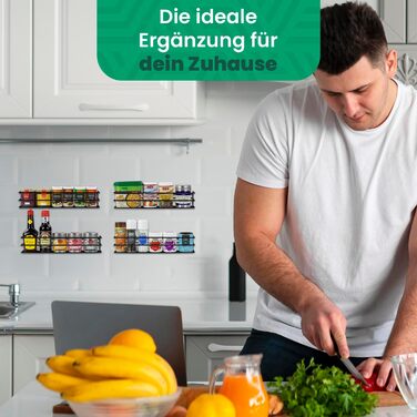 Металеві підставки для спецій - 4 шт. и - можна кріпити без свердління - для спецій, як вкладиш у шафу або органайзер - розмір 32,2 x 6,5 x 7,4 см (матово-чорні)