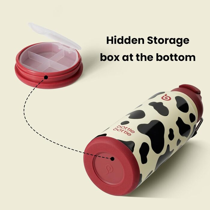 ПЛЯШКА ПЛЯШКА Пляшка для води з нержавіючої сталі 1 л з трубочкою герметична ізольована пляшка для спорту та тренажерного залу, з відділенням для таблеток, без BPA, з подвійними стінками (у формі корови)