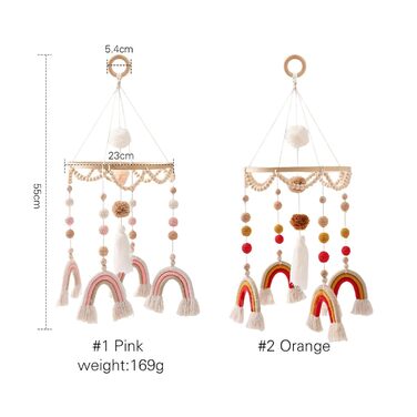 Мобільні дитячі райдужні дзвіночки, дитяче ліжечко Мобільне дитяче дерево з фетровими кульками, підвісний дзвіночок для дитячої кімнати, дзвіночки вітру для ліжечка для дівчаток і хлопчиків (A)