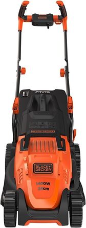 Електрична газонокосарка BlackDecker з ручкою BEMW461BH (1400 Вт, ширина зрізу 34 см, 6-позиційне регулювання висоти, травозбірник на 40 л, ідеально підходить для садів середнього розміру)