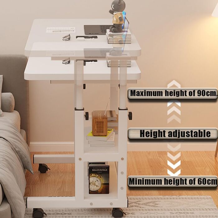 Мобільний комп&39ютерний стіл, портативний офісний стіл на колесах, стіл з регульованою висотою, офісний стіл для студентів та працівників, 80x40x60-90 см (чорний)