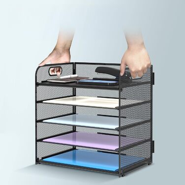 Органайзер для столу з ручкою, 5-рівневий органайзер для поштової скриньки, органайзер для лотка для документів для дому та школи, чорний