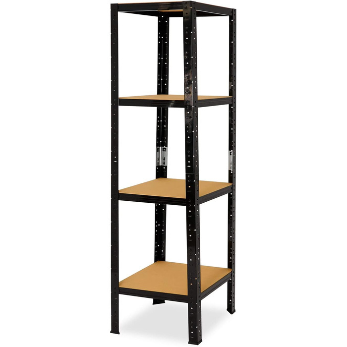 Чорний надміцний стелаж, Чорний металевий стелаж, 4 полиці вантажопідйомністю 175 кг кожна, Стелаж для зберігання, Стелаж для підвалу, Побутовий стелаж, Чорний металевий стелаж, Окремостоячий, В 200см / Ш 60см / Г 60см, 200x60x60