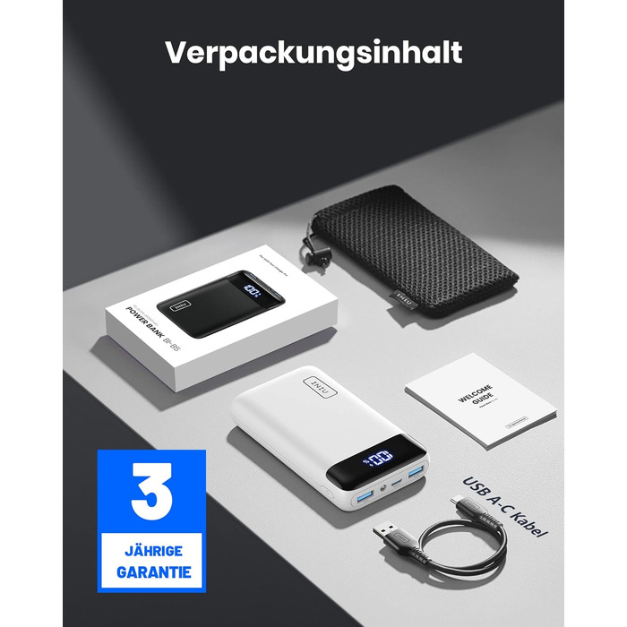 Компактний світлодіодний дисплей 20000mAh зовнішній акумулятор з двома виходами 3A і входом USB-C, Powerbank для мобільного телефо