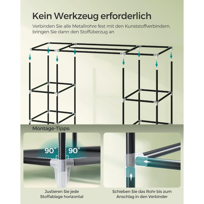 Шафа, Тканинна шафа, 12 з рейкою для одягу та полицями, Міцна шафа, для спальні, гардеробної, 150 x 45 x 175 см, Сірий LSF03G