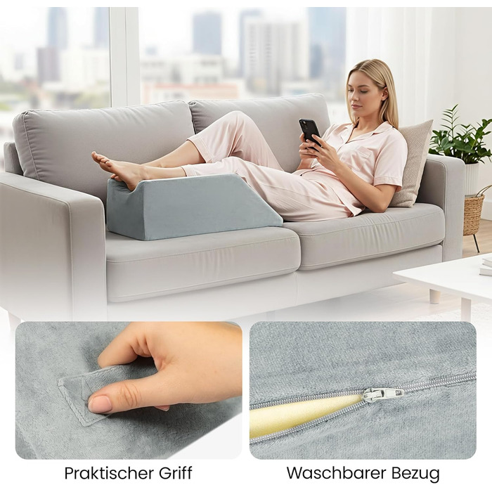 Універсальна клиноподібна подушка для підняття ніг, з піни з ефектом пам&39яті, чохол, що прається, 68x25x22 см - подушка для підняття ніг та колін, знімає набряки та біль