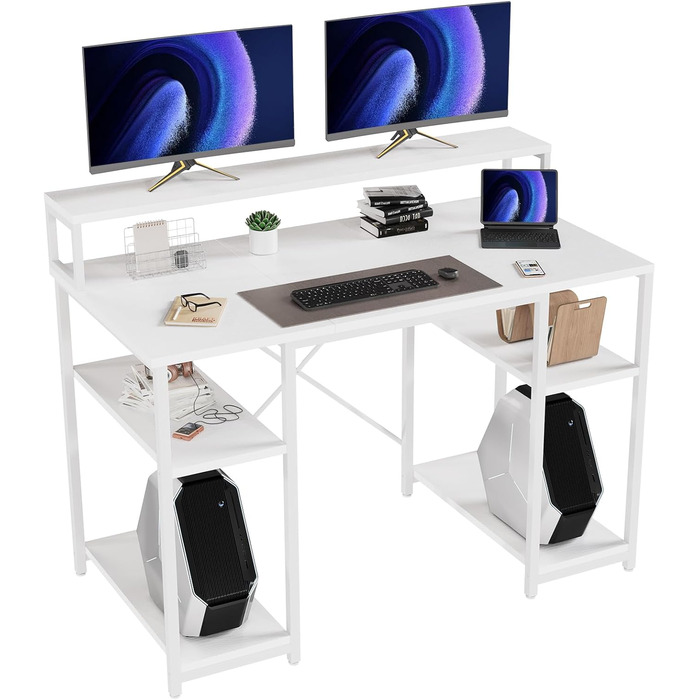 Стіл Devoko з підставкою для монітора, комп'ютерний стіл з полицями, офісний стіл з книжковою полицею, комп'ютерний стіл для мален