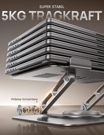 Підставка для ноутбука Lamicall регульована, поворотна на 360, алюмінієва, складана. Ергономічна підставка для Macbook Pro/Air та інших ноутбуків 10-17,3 дюймів для дому та офісу срібляста.