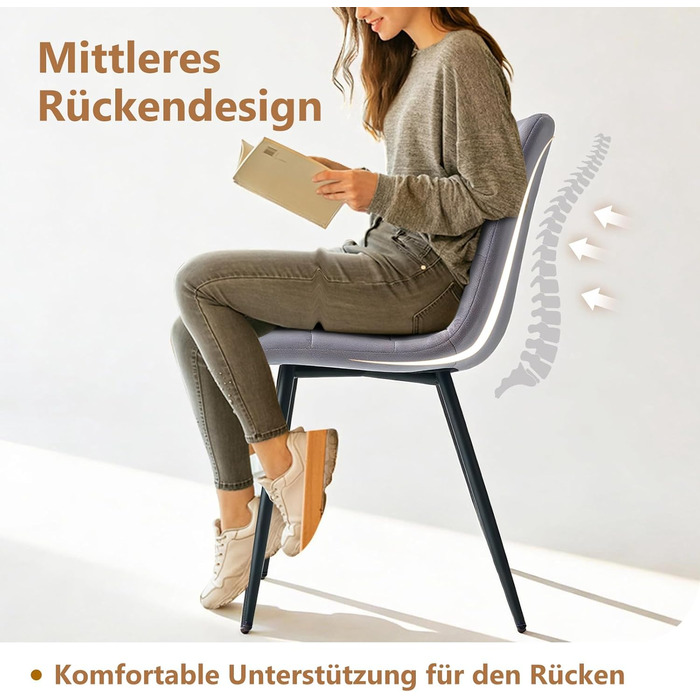 Обідній стілець Sweetcrispy, кухонний стілець з металевими ніжками - оксамитовий обідній стілець без підлокітників, сучасні стільці для їдальні, 2 шт., сірий, 45Ш * 55Г * 85В см