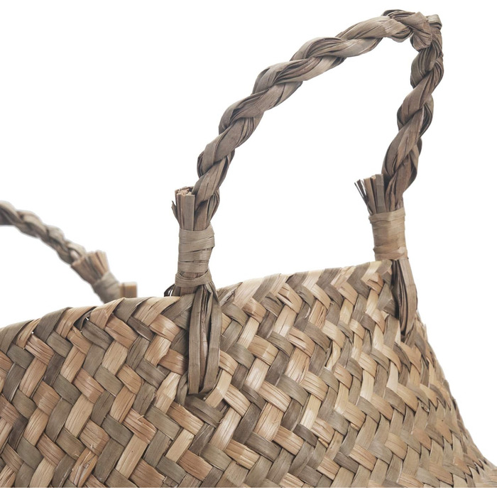 Кошик з морської трави, квітковий горщик, натуральний кошик, плетений кошик для білизни з ручкою для зберігання рослинних іграшок (чорний) Чорна найширша частина 32 x 28 см